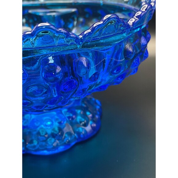 Vintage Fenton Colonial Blue Hobnail Glass 6 Candle Multi Candle Holder Bowl - Picture 3 of 4